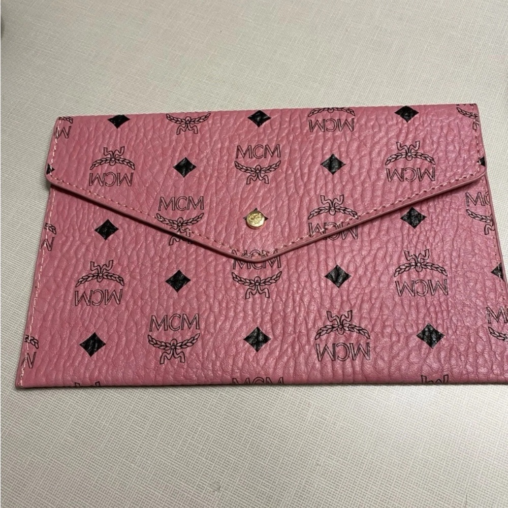 MCM beauty Pink and Black Logo Envelope Clutch